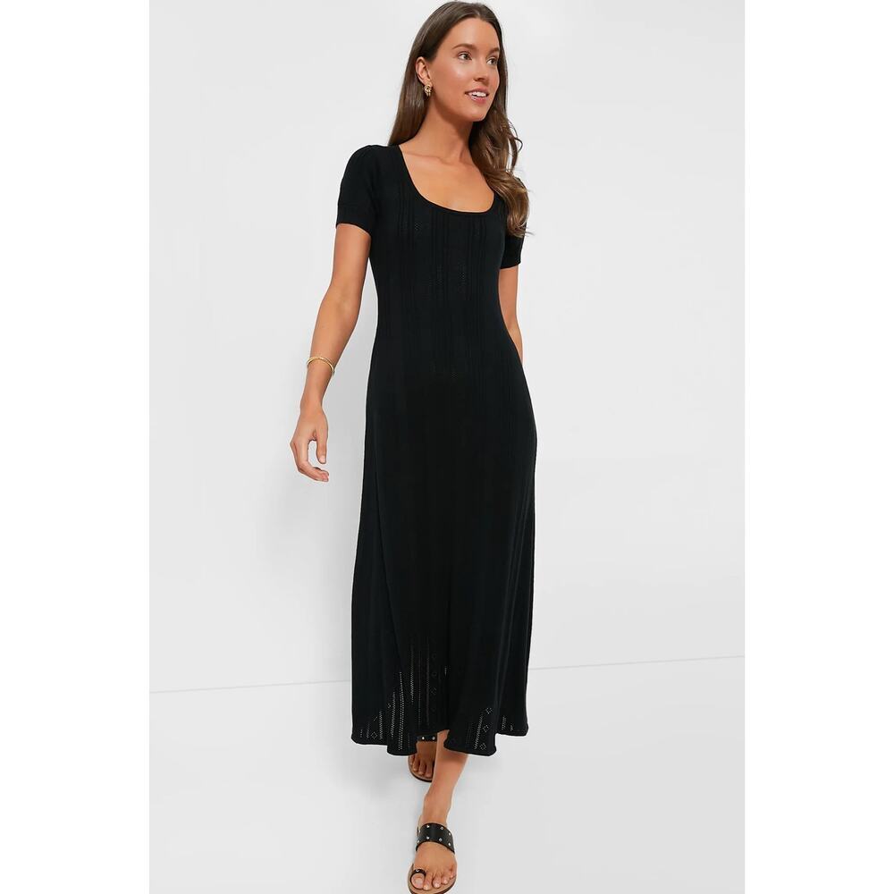 Tuckernuck Ryder Dress Pointelle Maxi Short Sleeve Black Size Large NEW